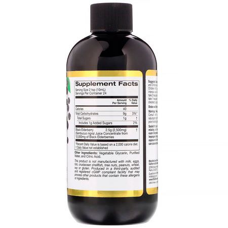 Influensa, Hosta, Förkylning, Kosttillskott: California Gold Nutrition, Sambucus European Black Elderberry Syrup, 2500 mg, 8 fl oz (240 ml)