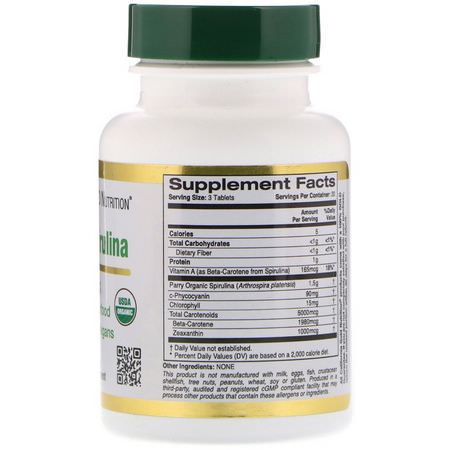 Spirulina, Alger, Superfoods, Greener: California Gold Nutrition, Organic Spirulina, USDA Certified, 500 mg, 60 Tablets