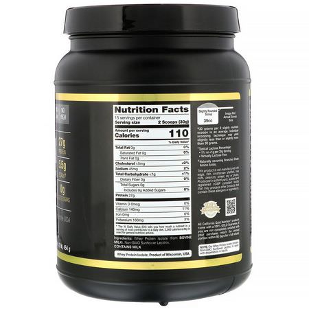 Vassleprotein, Idrottsnäring: California Gold Nutrition, SPORT, Whey Protein Isolate, Unflavored, 90% Protein, Fast Absorption, Easy to Digest, Single Source Grade A Wisconsin, USA Dairy, 1 lb, 16 oz (454 g)