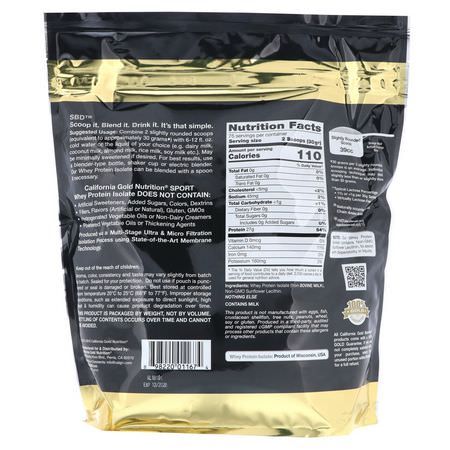 Vassleprotein, Idrottsnäring: California Gold Nutrition, SPORT, Whey Protein Isolate, Unflavored, 90% Protein, Fast Absorption, Easy to Digest, Single Source Grade A Wisconsin, USA Dairy, 75 Servings, 5 lbs (2270 g)