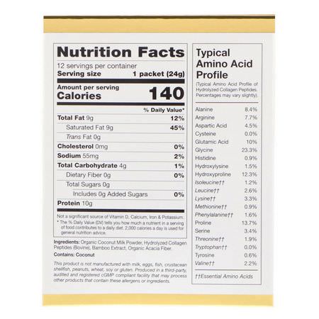 Kollagentillskott, Fog, Ben, Kosttillskott: California Gold Nutrition, Superfoods, Collagen Coconut Creamer, Unsweetened, 12 Packets 0.85 oz (24 g) Each