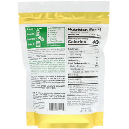 Baobab, Superfoods, Green, Supplements: California Gold Nutrition, Superfoods, Organic Baobab Powder, 8.5 oz (240 g)