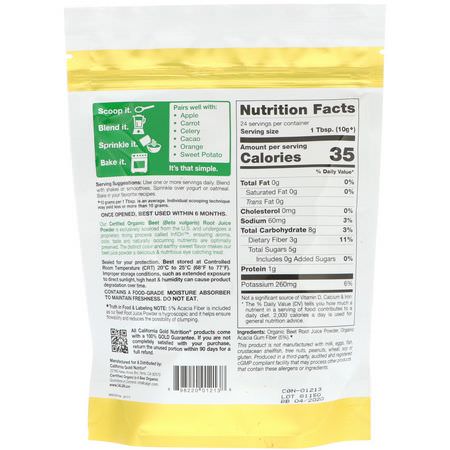 Betor, Superfoods, Greener, Kosttillskott: California Gold Nutrition, Superfoods, Organic Beet Powder, 8.5 oz (240 g)