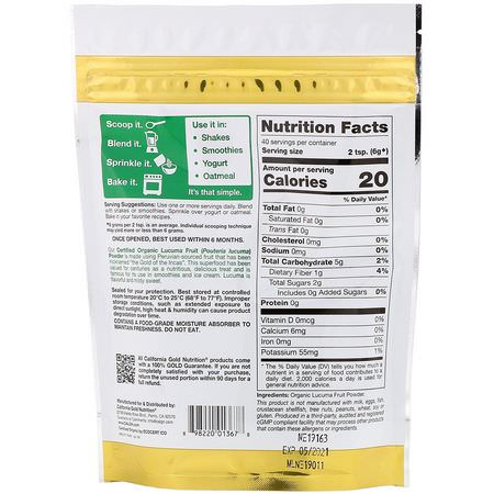 Lucuma, Superfoods, Green, Supplements: California Gold Nutrition, Superfoods, Organic Lucuma Fruit Powder, 8.5 oz (240 g)