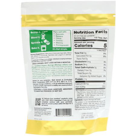 Moringa, Superfoods, Green, Supplements: California Gold Nutrition, Superfoods, Organic Moringa Powder, 8.5 oz (240 g)