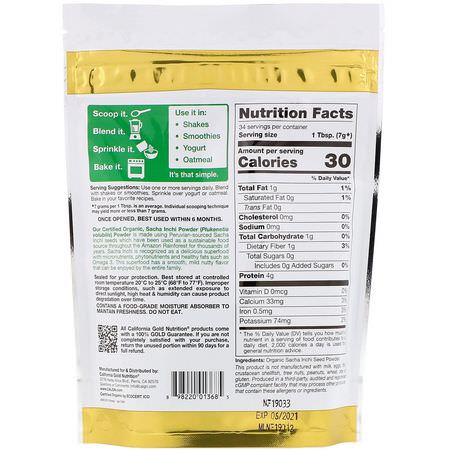 Superfoods, Greener, Kosttillskott: California Gold Nutrition, Superfoods, Organic Sacha Inchi Powder, 8.5 oz (240 g)