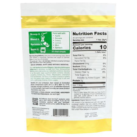 Spirulina, Alger, Superfoods, Greener: California Gold Nutrition, Superfoods, Organic Spirulina Powder, 8.5 oz (240 g)