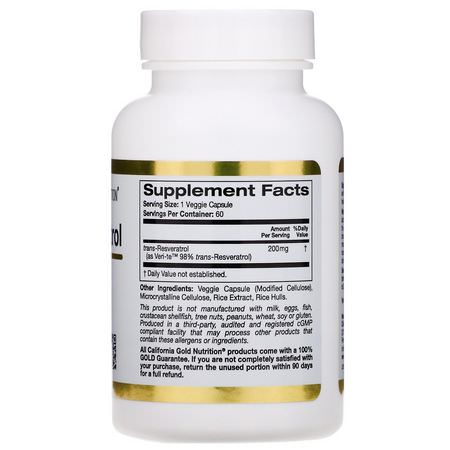 Resveratrol, Antioxidanter, Kosttillskott: California Gold Nutrition, Trans-Resveratrol, Italian Sourced, 200 mg, 60 Veggie Capsules