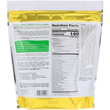 Vassleprotein, Idrottsnäring, Måltidsersättningar, Vikt: California Gold Nutrition, Zenbu Shake, Whey Protein Superfood Blend with Cocoa Powder, 1.3 lbs (585 g)