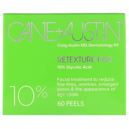 Serum, Behandlingar, Hudvård: Cane + Austin, Retexture Pad, 10% Glycolic Acid, 60 Peels