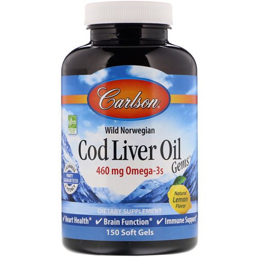 Carlson Labs, Cod Liver Oil Gems, Natural Lemon, 460 mg, 150 Soft Gels Review