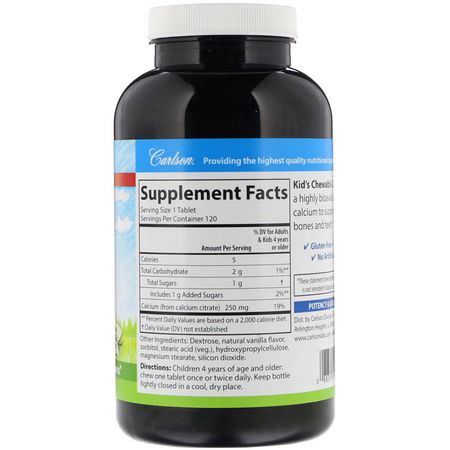Barnkalcium, Barns Hälsa, Barn, Baby: Carlson Labs, Kid's Chewable Calcium, Natural Vanilla Flavor, 250 mg, 120 Tablets