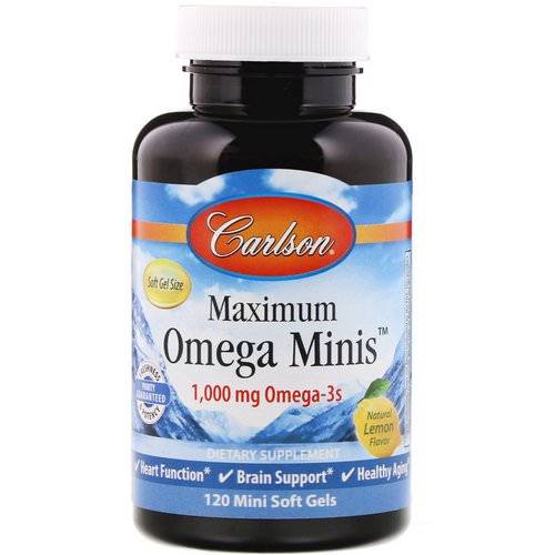 Carlson Labs, Maximum Omega Minis, Natural Lemon Flavor, 1,000 mg, 120 Mini Softgels Review