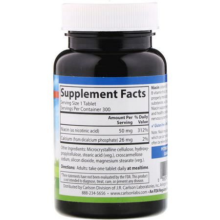 B3 Niacin, Vitamin B, Vitaminer, Kosttillskott: Carlson Labs, Niacin, 50 mg, 300 Tablets