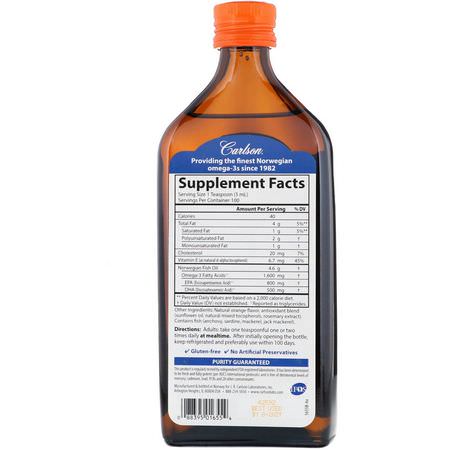 Omega-3 Fiskolja, Omegas Epa Dha, Fiskolja, Kosttillskott: Carlson Labs, Norwegian, The Very Finest Fish Oil, Natural Orange Flavor, 16.9 fl oz (500 ml)