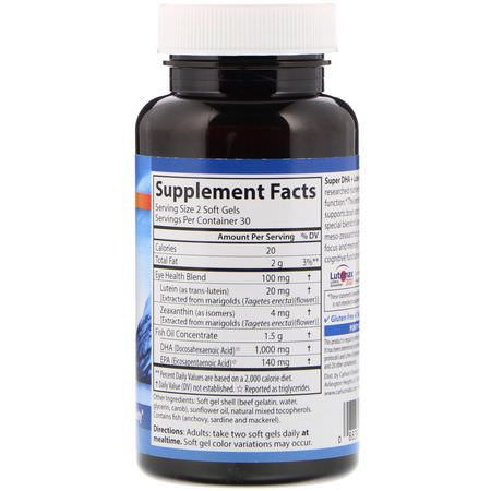 Zeaxanthin, Lutein, Nose, Ear: Carlson Labs, Super DHA Plus Lutein, 60 Softgels
