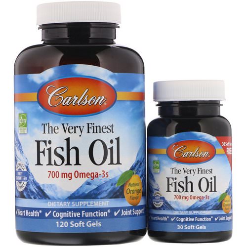 Carlson Labs, The Very Finest Fish Oil, Natural Orange Flavor, 700 mg, 120 + 30 Free Soft Gels Review