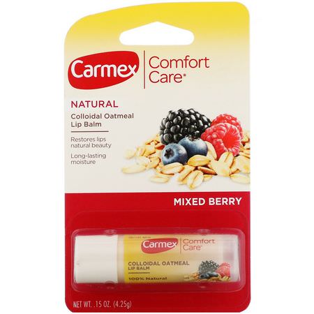 Läppbalsam, Läppvård, Bad: Carmex, Comfort Care, Colloidal Oatmeal Lip Balm, Mixed Berry, .15 oz (4.25 g)