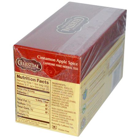 Örtte, Fruktte: Celestial Seasonings, Cinnamon Apple Spice, Caffeine Free, 20 Tea Bags, 1.7 oz (48 g)