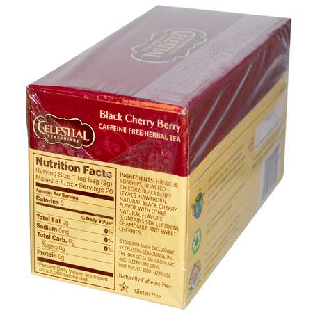 Örtte, Fruktte: Celestial Seasonings, Herbal Tea, Black Cherry Berry, Caffeine Free, 20 Tea Bags, 1.6 oz (44 g)