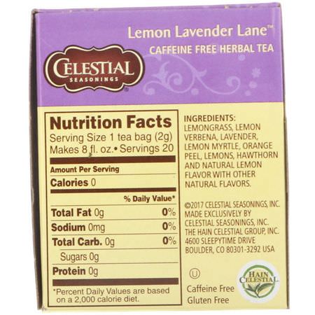Örtte: Celestial Seasonings, Herbal Tea, Lemon Lavender Lane, Caffeine Free, 20 Tea Bags, 1.1 oz (31 g)