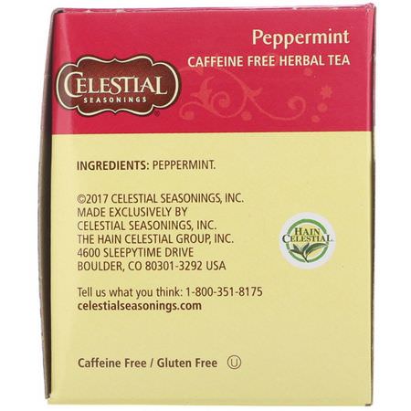 Örtte, Pepparmintte: Celestial Seasonings, Herbal Tea, Peppermint, Caffeine Free, 20 Tea Bags, 1.1 oz (32 g)