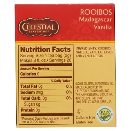 Rooibos Tea: Celestial Seasonings, Rooibos Tea, Madagascar Vanilla, Caffeine Free, 20 Tea Bags, 1.5 oz (42 g)