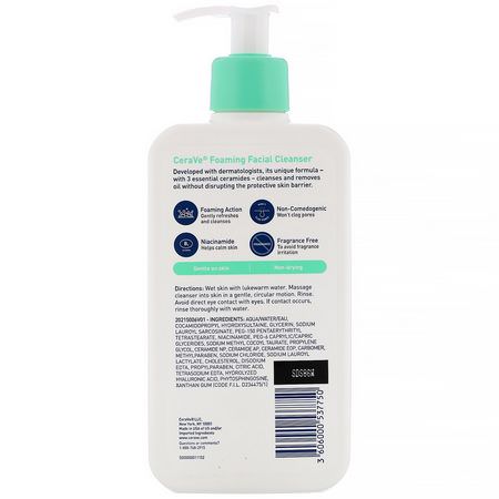 Rengöringsmedel, Ansikts Tvätt, Skrubba, Ton: CeraVe, Foaming Facial Cleanser, For Normal to Oily Skin, 12 fl oz (355 ml)