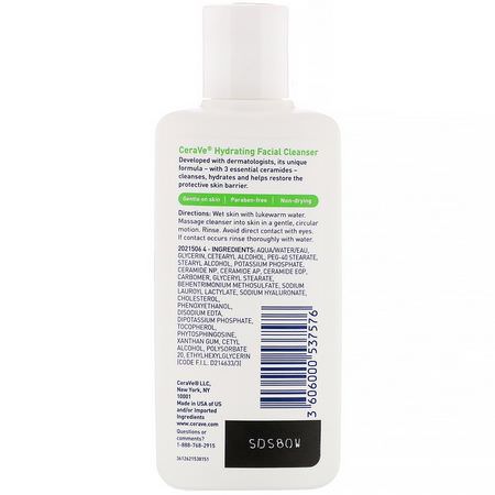 Rengöringsmedel, Ansikts Tvätt, Skrubba, Ton: CeraVe, Hydrating Facial Cleanser, For Normal to Dry Skin, 3 fl oz (87 ml)