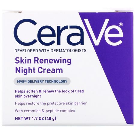 Peptider, Nattfuktare, Krämer, Ansiktsfuktare: CeraVe, Skin Renewing Night Cream, 1.7 oz (48 g)
