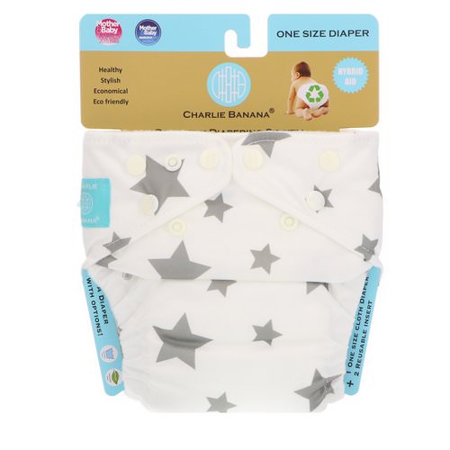 Charlie Banana, Reusable Diapering System, One Size, Twinkle Little Star Grey, 1 Diaper Review