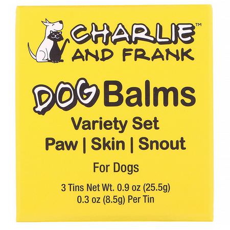 Pälsvård, Husdjurskinn, Husdjurshälsa, Husdjur: Charlie & Frank, Dog Balms Variety Set (Paw, Skin, Snout), Trial Size, 3 Tins, 0.3 oz (8.5 g) Each
