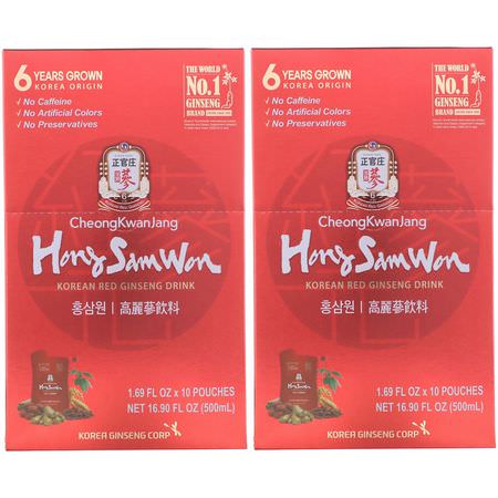 Ginseng, Homeopati, Örter: Cheong Kwan Jang, Hong Sam Won, Korean Red Ginseng Drink, 20 Pouches, 1.69 fl oz (50 ml) Each