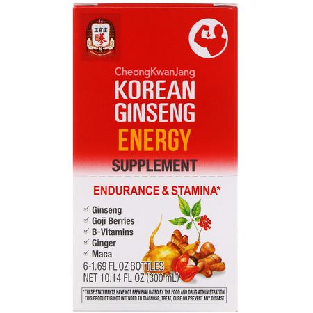 Energi, Kosttillskott, Ginseng, Homeopati: Cheong Kwan Jang, Korean Ginseng Energy, Endurance & Stamina, Citrus Flavor, 6 Bottles, 1.69 fl oz (50 ml) Each
