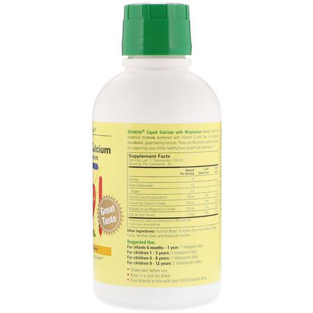 Barnkalcium, Barns Multivitaminer, Hälsa, Barn: ChildLife, Liquid Calcium with Magnesium, Natural Orange Flavor, 16 fl oz (474 ml)