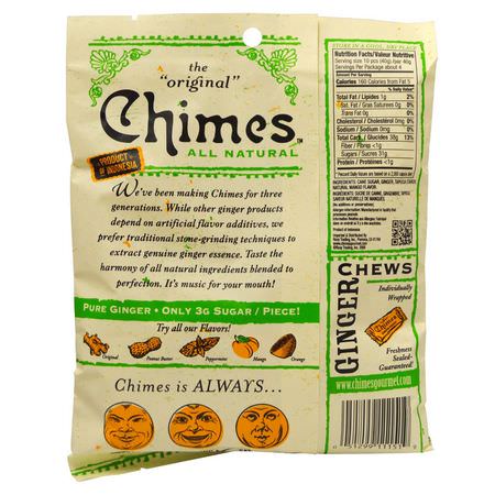 Godis, Choklad, Ingefära, Supermat: Chimes, Ginger Chews, Mango, 5 oz (141.8 g)