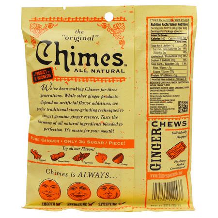 Godis, Choklad, Ingefära, Supermat: Chimes, Ginger Chews, Orange, 5 oz (141.8 g)