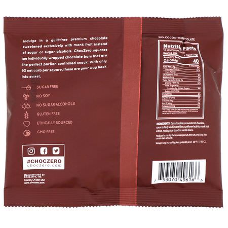 Bakschoklad, Blandningar, Mjöl, Bakning: ChocZero Inc, Dark Chocolate Chips, Sugar Free, 7 oz