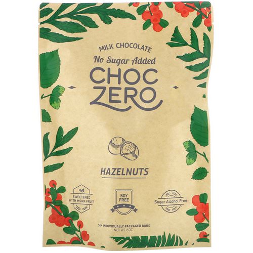 ChocZero Inc, Milk Chocolate, Hazelnuts, No Sugar Added, 6 Bars, 1 oz Each Review