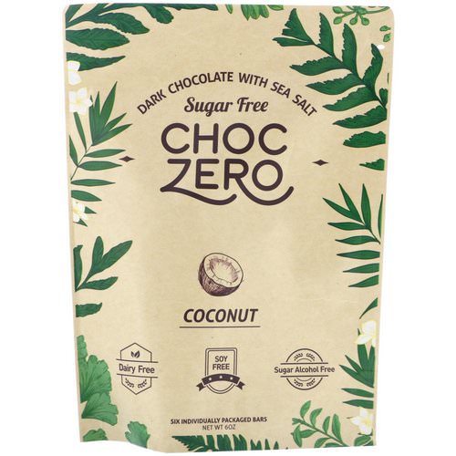 ChocZero Inc, Dark Chocolate With Sea Salt Keto Bark, Coconut, Sugar Free, 6 Bars, 1 oz Each Review