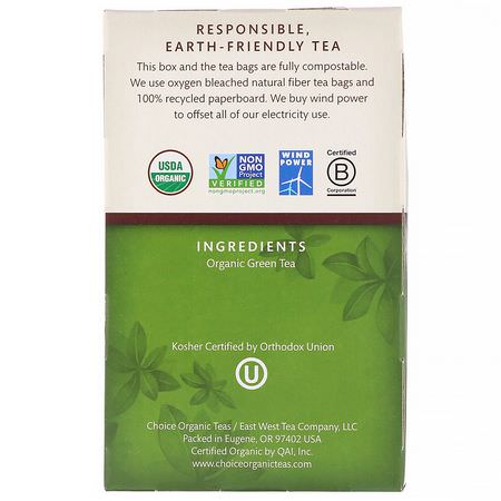 Grönt Te: Choice Organic Teas, Organic, Green Tea, Premium Japanese Green, 16 Tea Bags, 1.12 oz (32 g)