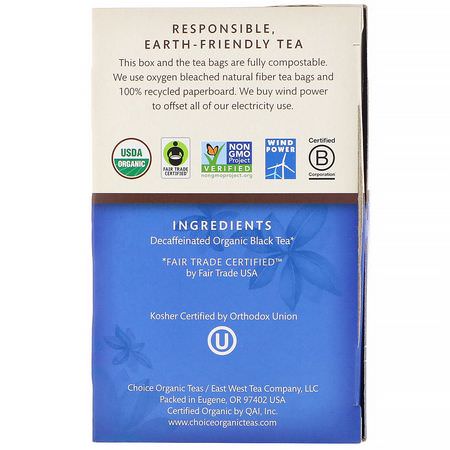 Svart Te, Engelsk Frukostte: Choice Organic Teas, Organic Decaffeinated English Breakfast, Decaf Black Tea, 16 Tea Bags, 1.12 oz (32 g)