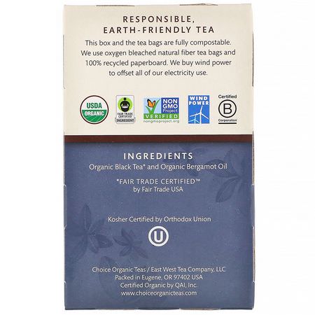 Black Tea, Earl Grey Tea: Choice Organic Teas, Organic Earl Grey, Black Tea, 16 Tea Bags, 1.12 oz (32 g)