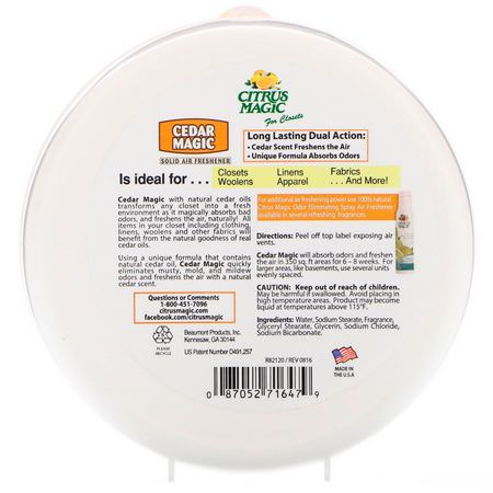 Tygfräschare, Luft, Hemduft, Hem: Citrus Magic, Cedar Magic, Solid Air Freshener, 8 oz (227 g)