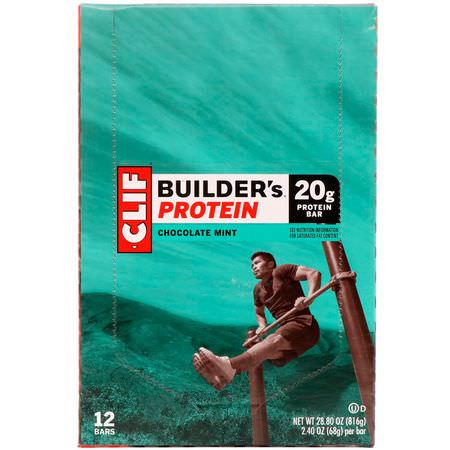 Sojaproteinbarer, Proteinbarer, Brownies, Kakor: Clif Bar, Builder's Protein Bar, Chocolate Mint, 12 Bars, 2.40 oz (68 g) Each