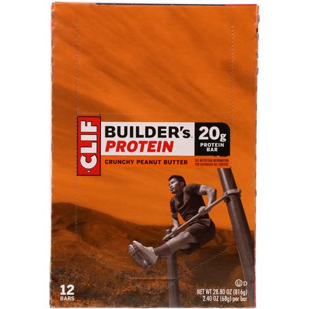 Sojaproteinbarer, Proteinbarer, Brownies, Kakor: Clif Bar, Builder's Protein Bar, Crunchy Peanut Butter, 12 Bars, 2.4 oz (68 g) Each