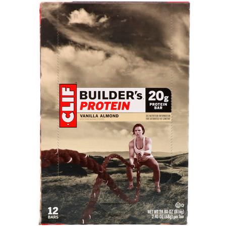 Sojaproteinbarer, Proteinbarer, Brownies, Kakor: Clif Bar, Builder's Protein Bar, Vanilla Almond, 12 Bars, 2.4 oz (68 g) Each