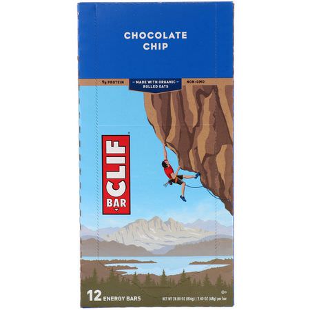 Energibarer, Sportbarer, Brownies, Kakor: Clif Bar, Energy Bar, Chocolate Chip, 12 Bars, 2.40 oz (68 g) Each