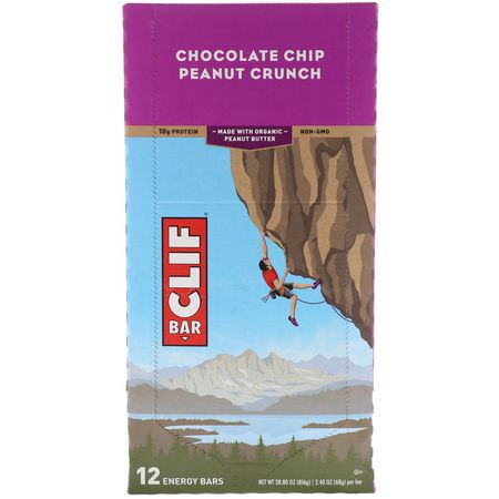 Energibarer, Sportbarer, Brownies, Kakor: Clif Bar, Energy Bar, Chocolate Chip Peanut Crunch, 12 Bars, 2.40 oz (68 g) Each