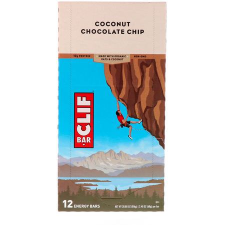 Energibarer, Sportbarer, Brownies, Kakor: Clif Bar, Energy Bar, Coconut Chocolate Chip, 12 Bars, 2.40 oz (68 g) Each